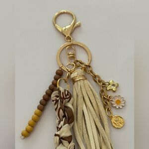 Gold and Cream Tassel and Scarf smile Keychain